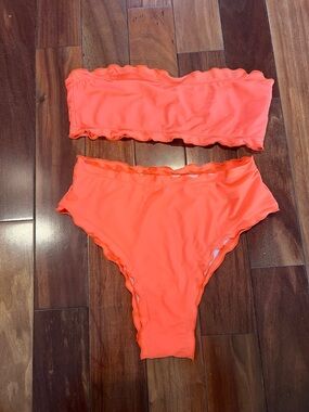 Zaful Bright Orange Ruffle Bandeau Bikini